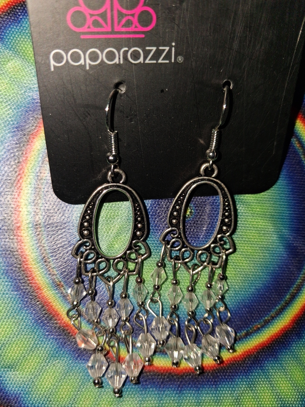 Paparazzi Silver Clear Beaded Chandelier Earrings